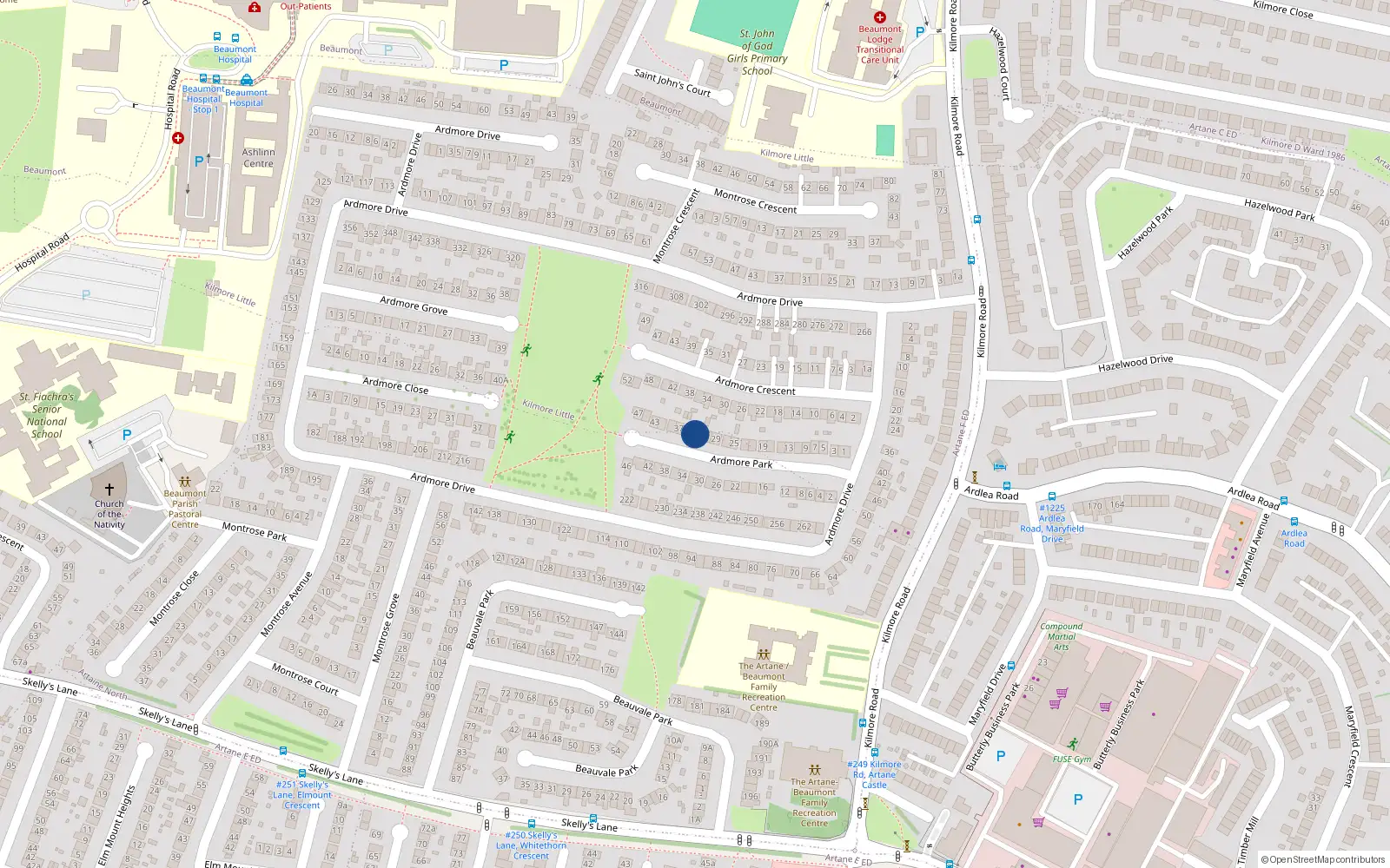 Overhead map showing the location of 33 Ardmore Park, Artane, Dublin 5
