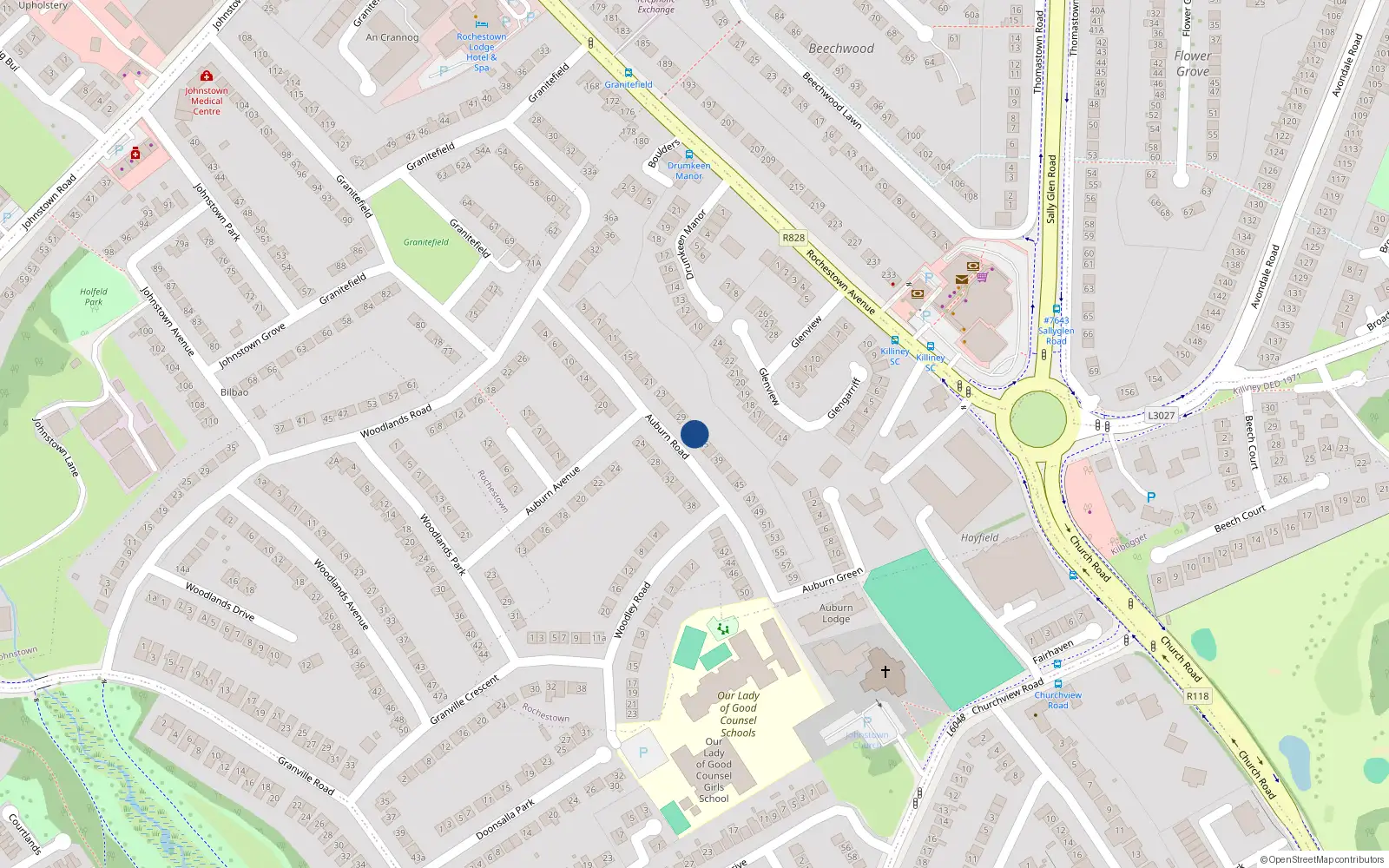 Overhead map showing the location of 33 Auburn Road, Dun Laoghaire, Dublin