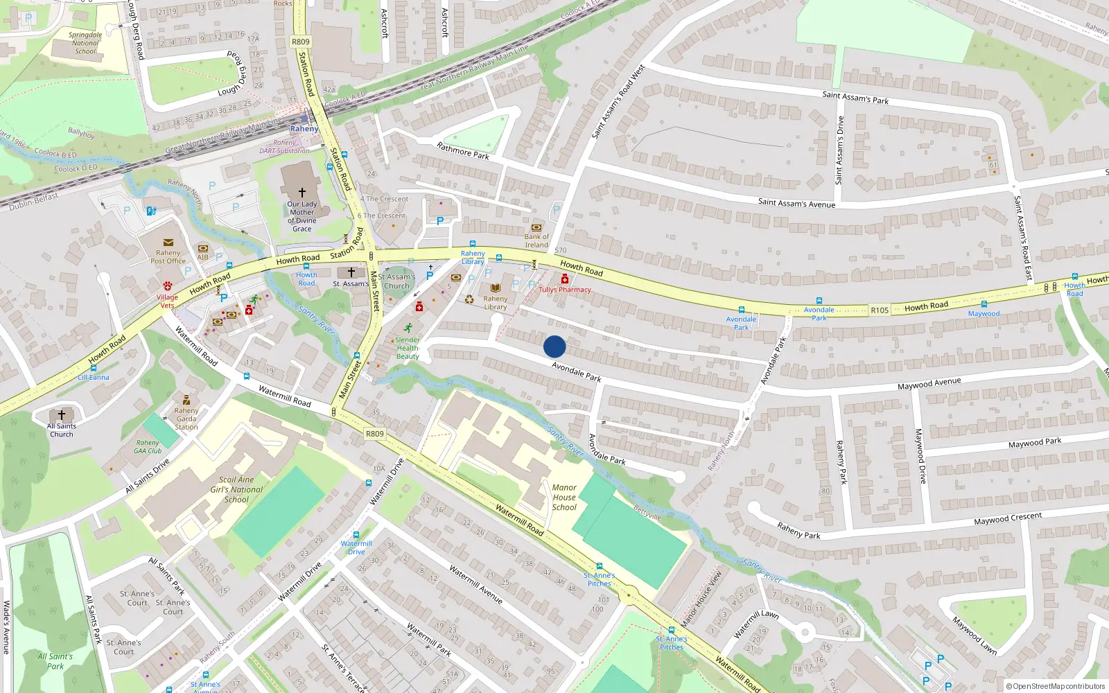 Overhead map showing the location of 33 Avondale Park, Dublin 5