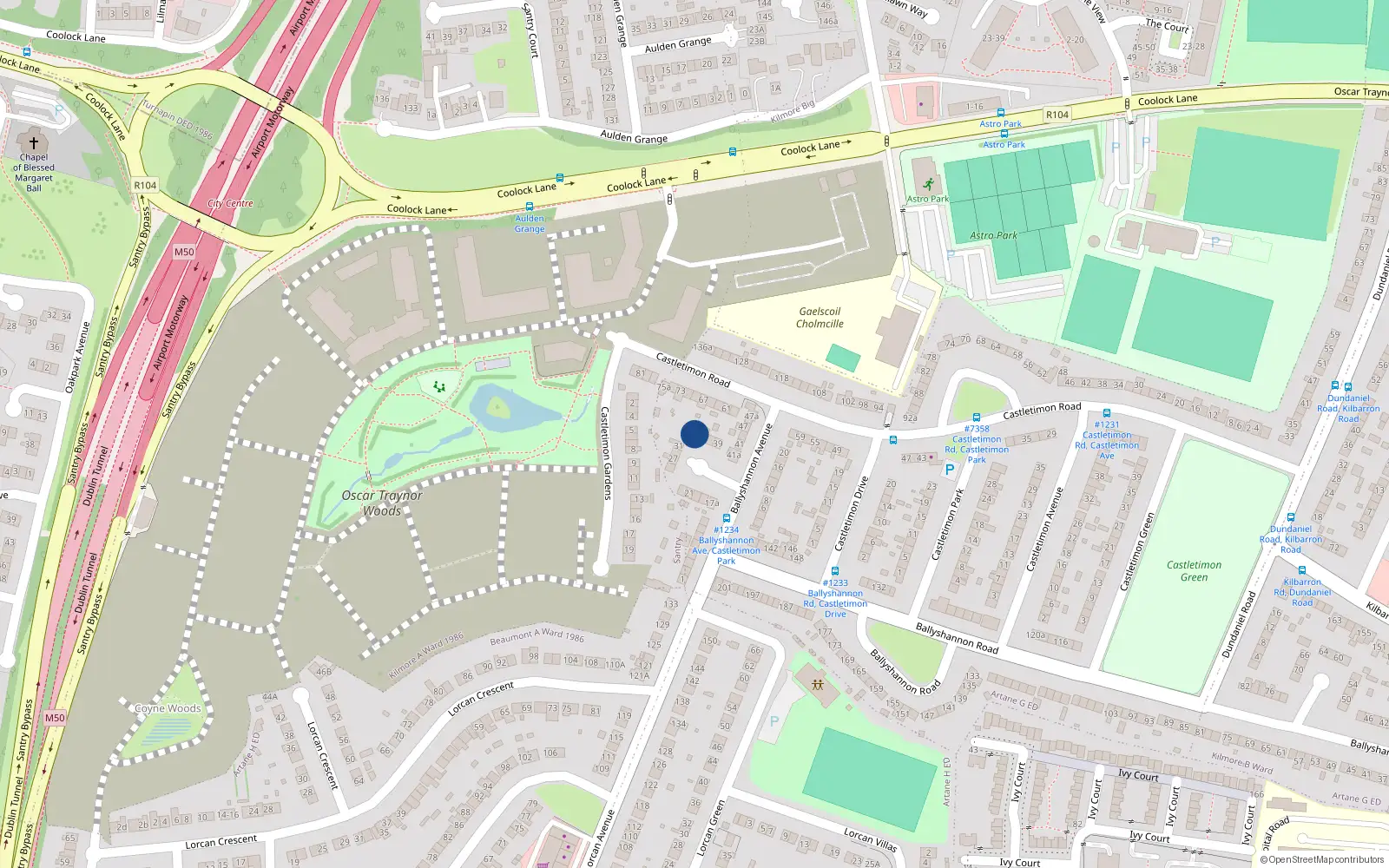 Overhead map showing the location of 33 Ballyshannon Avenue, Coolock, Dublin 5