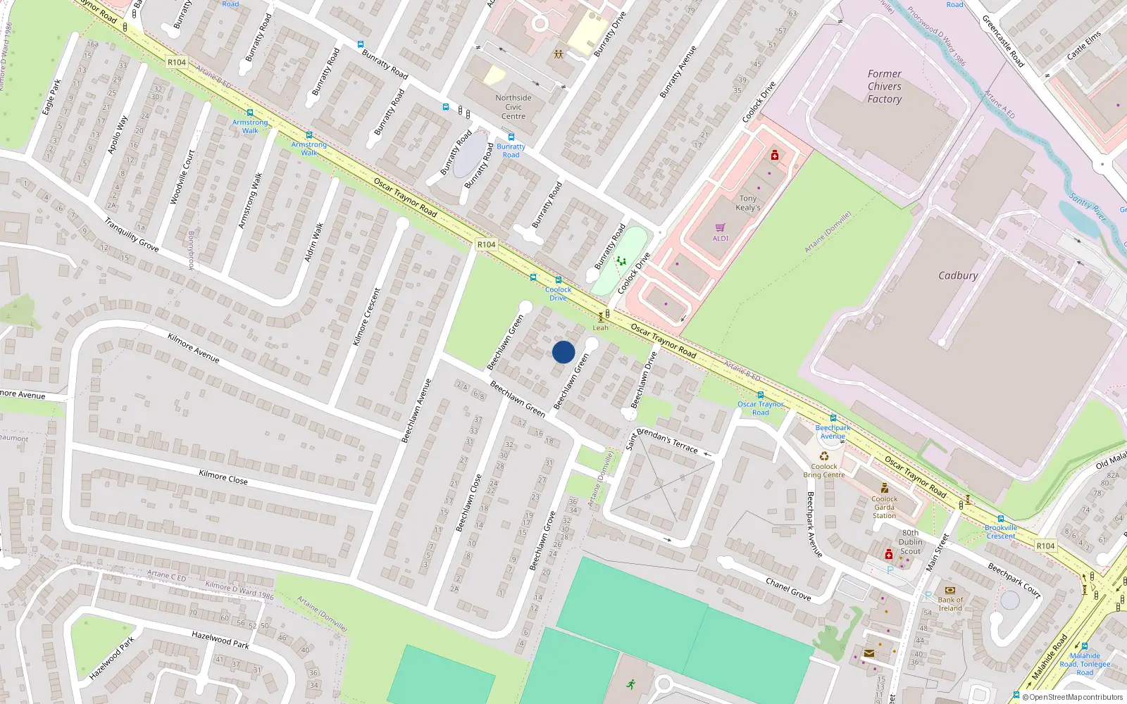 Overhead map showing the location of 33 Beechlawn Green, Coolock, Dublin 5