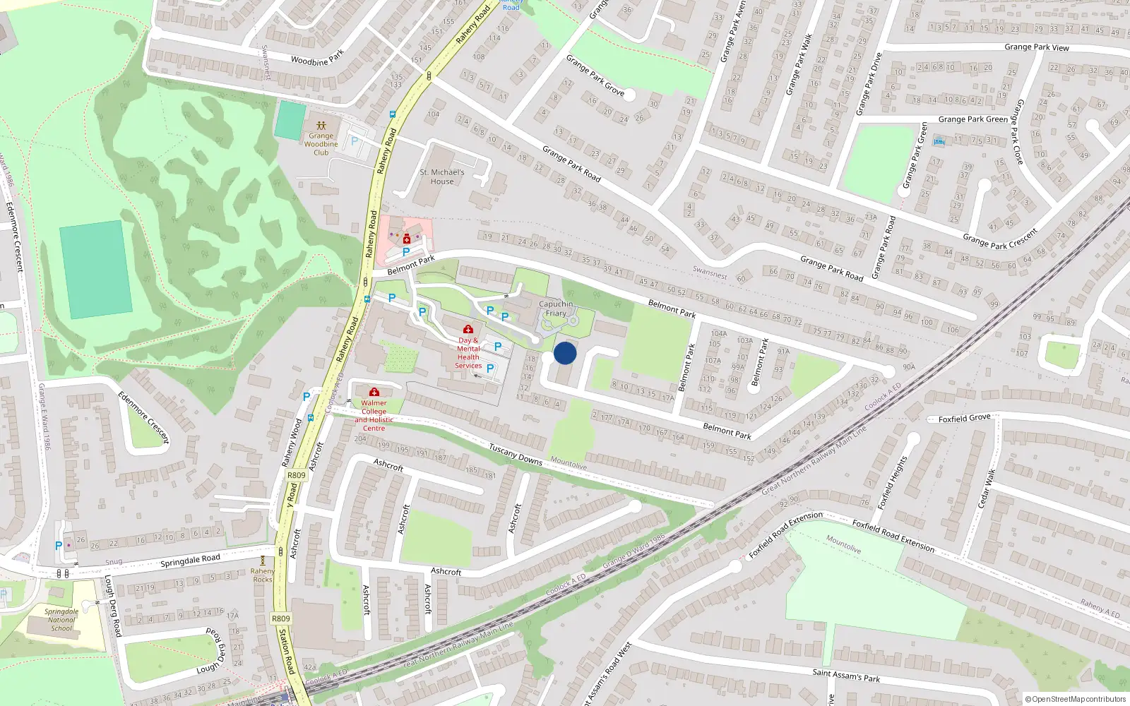 Overhead map showing the location of 33 Belmont Square, Raheny, Dublin 5