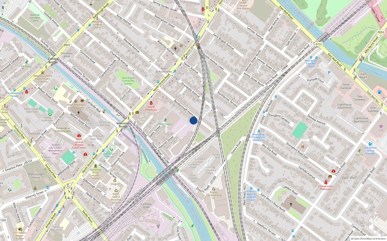 Overhead map showing the location of 33 Bessborough Avenue, North Strand, Dublin 3