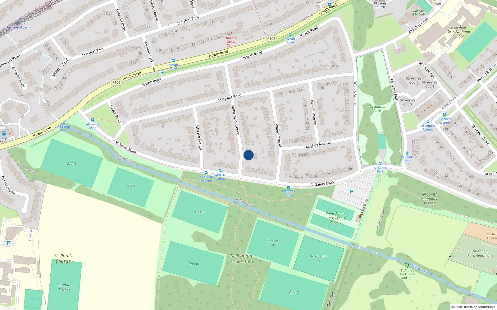 Overhead map showing the location of 33 Bettystown Avenue, Dublin 5