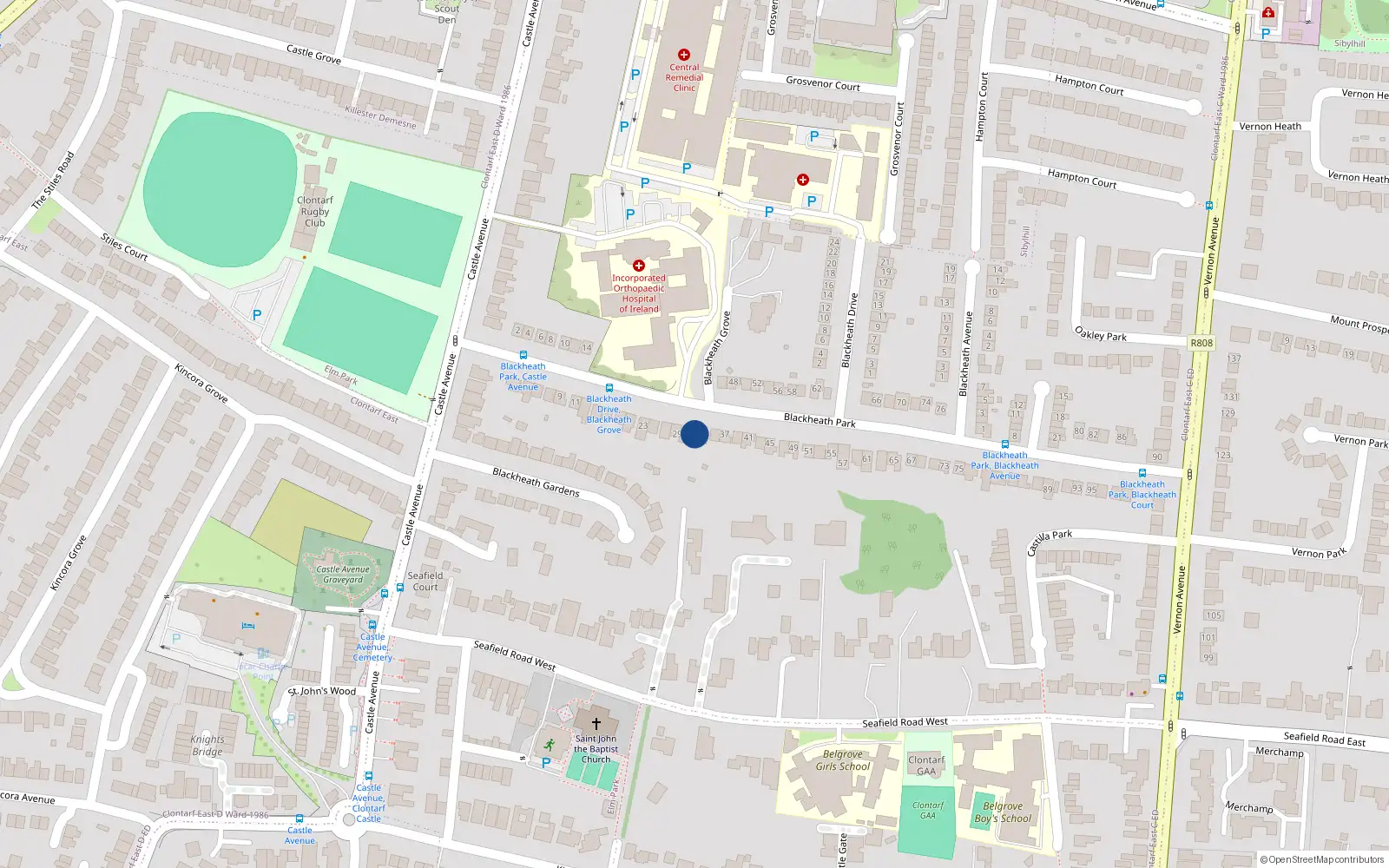 Overhead map showing the location of 33 Blackheath Park, Dublin 3