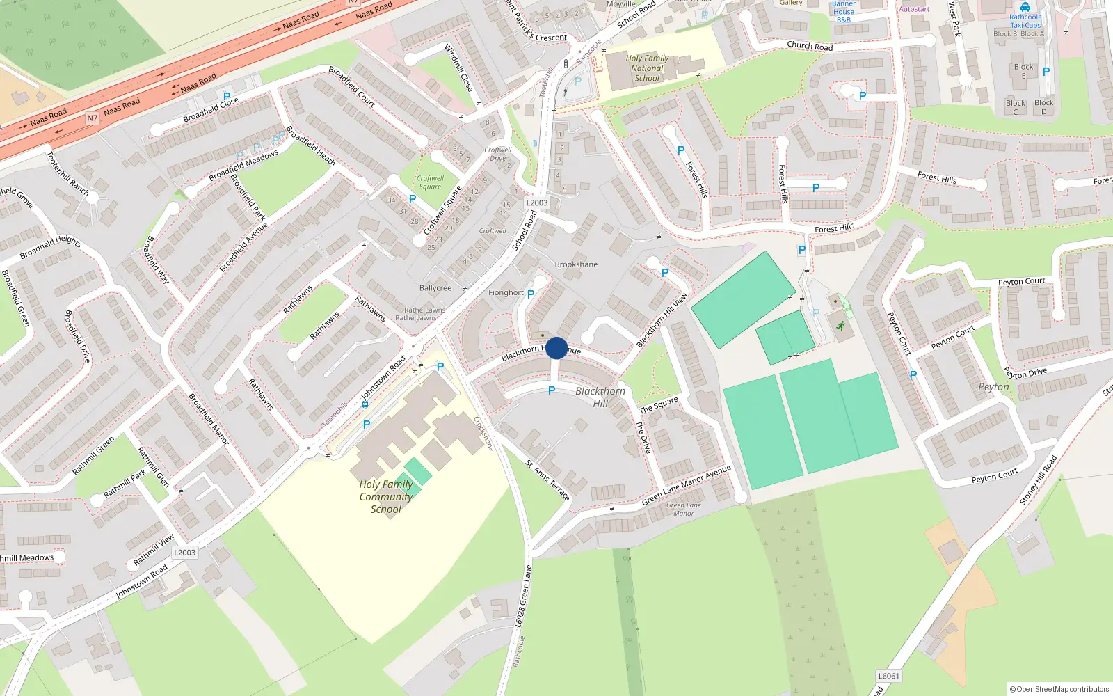 Overhead map showing the location of 33 Blackthorn Hill Drive, Rathcoole