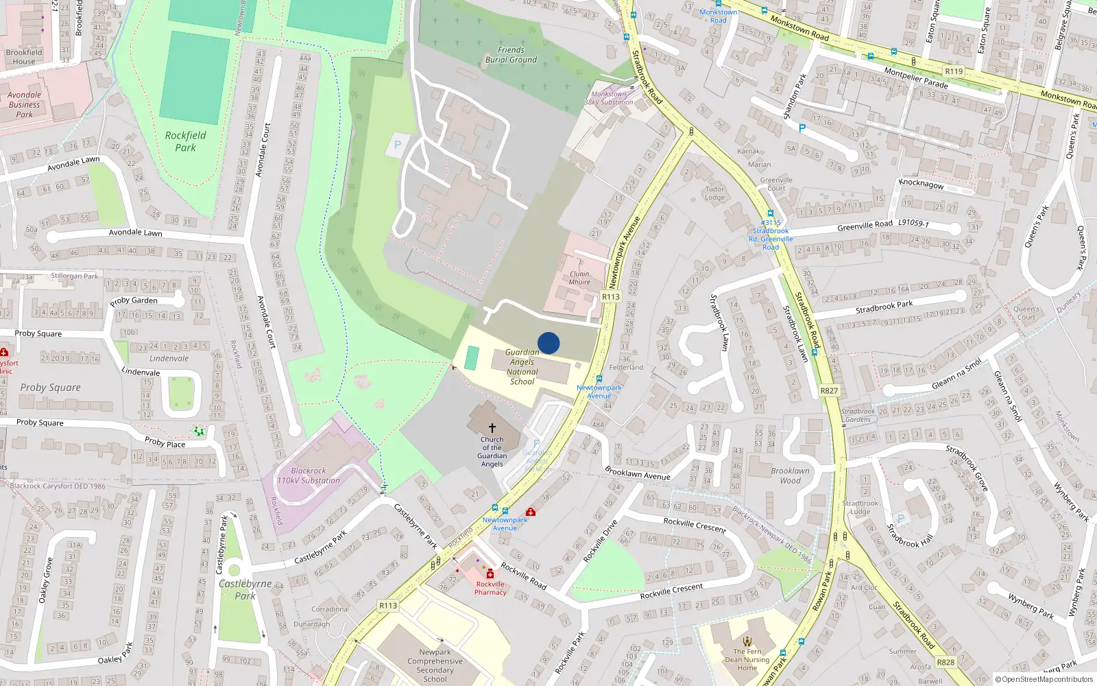 Overhead map showing the location of 33 Block B Newtown Gardens, Newtownpark Avenue, Blackrock