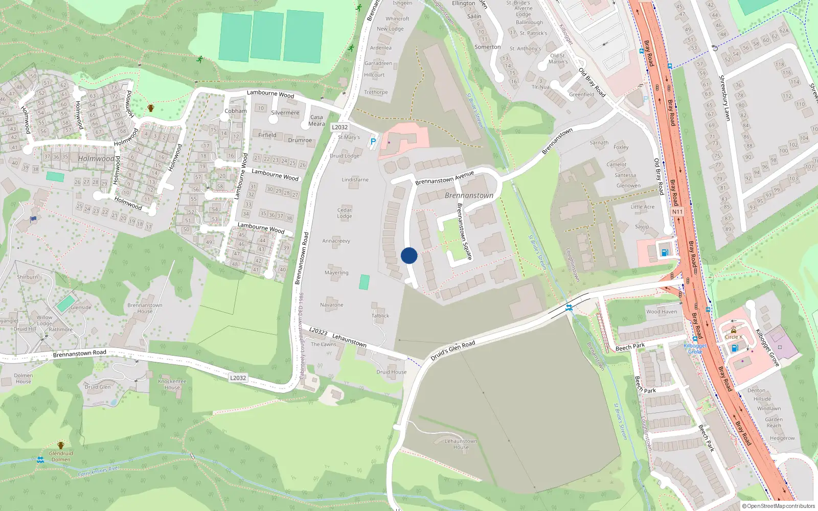 Overhead map showing the location of 33 Brennanstown Avenue, Cabinteely