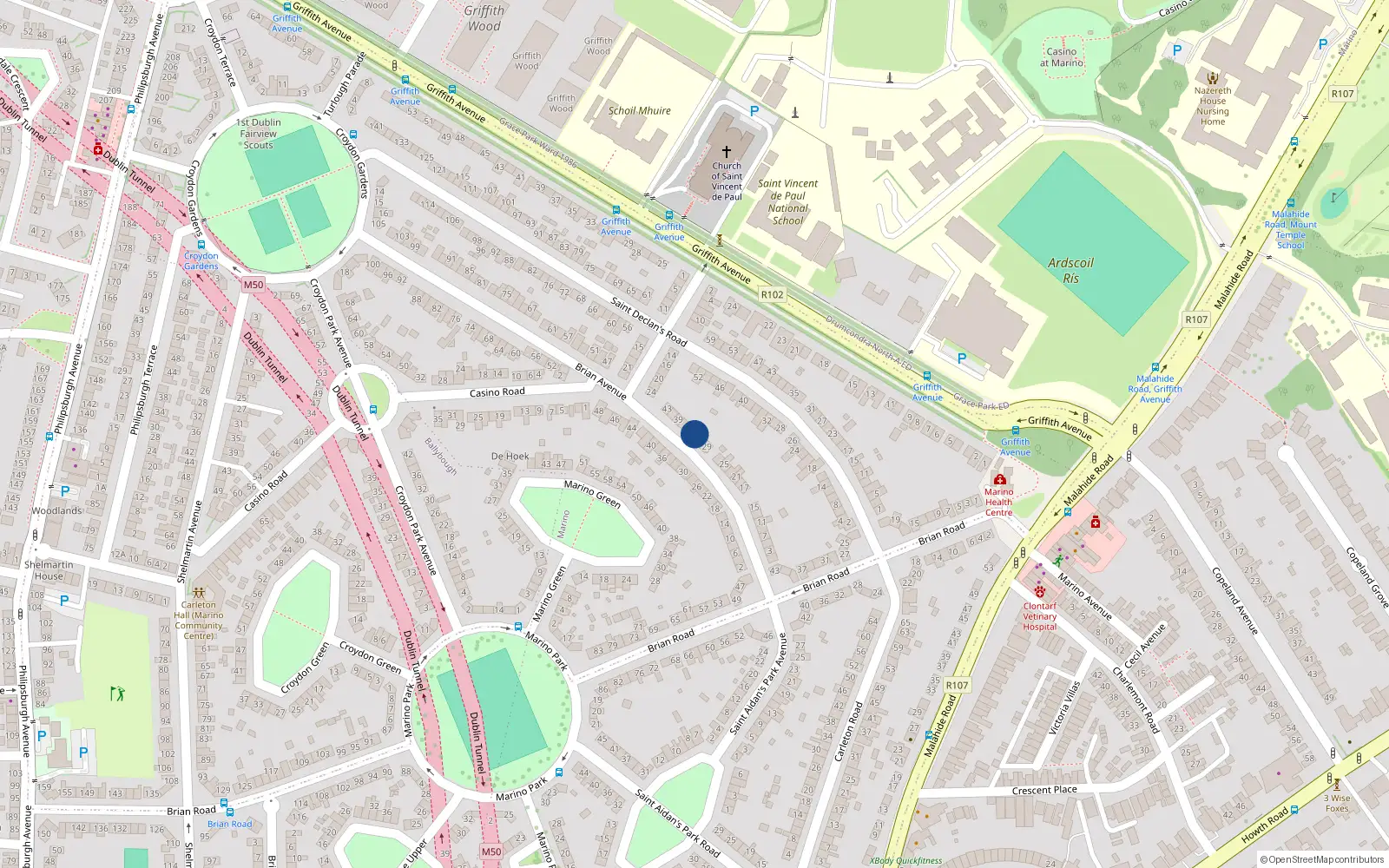 Overhead map showing the location of 33 Brian Avenue, Dublin 3