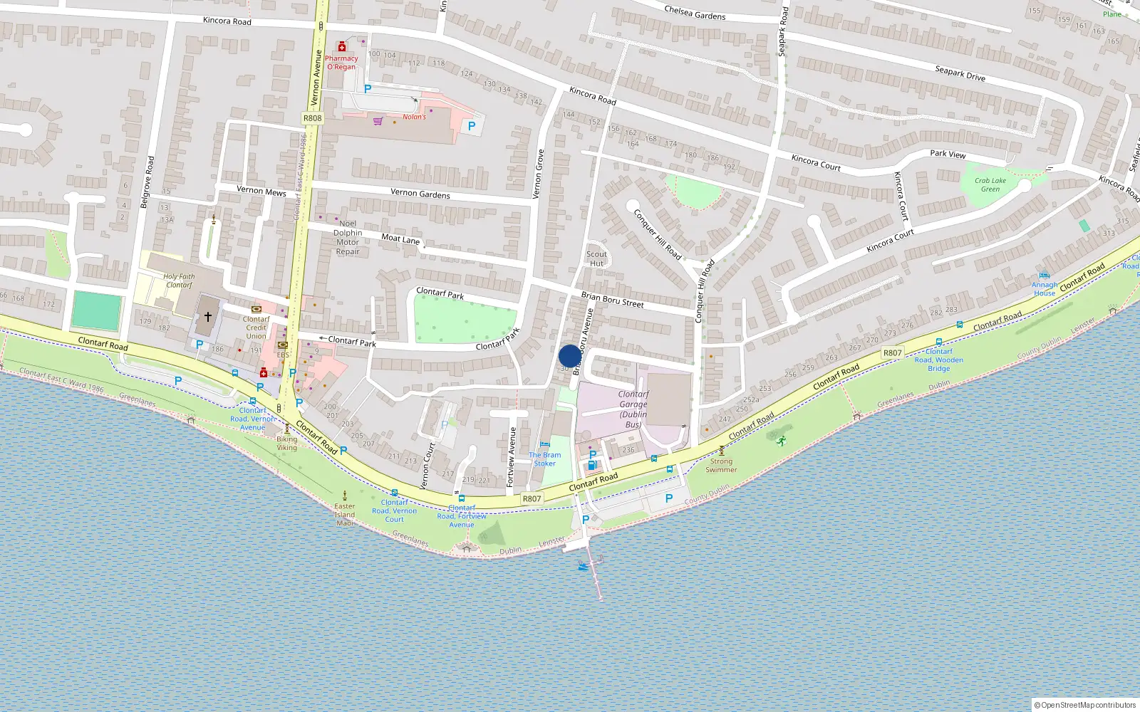 Overhead map showing the location of 33 Brian Brou Avenue, Clontarf, Dublin 3