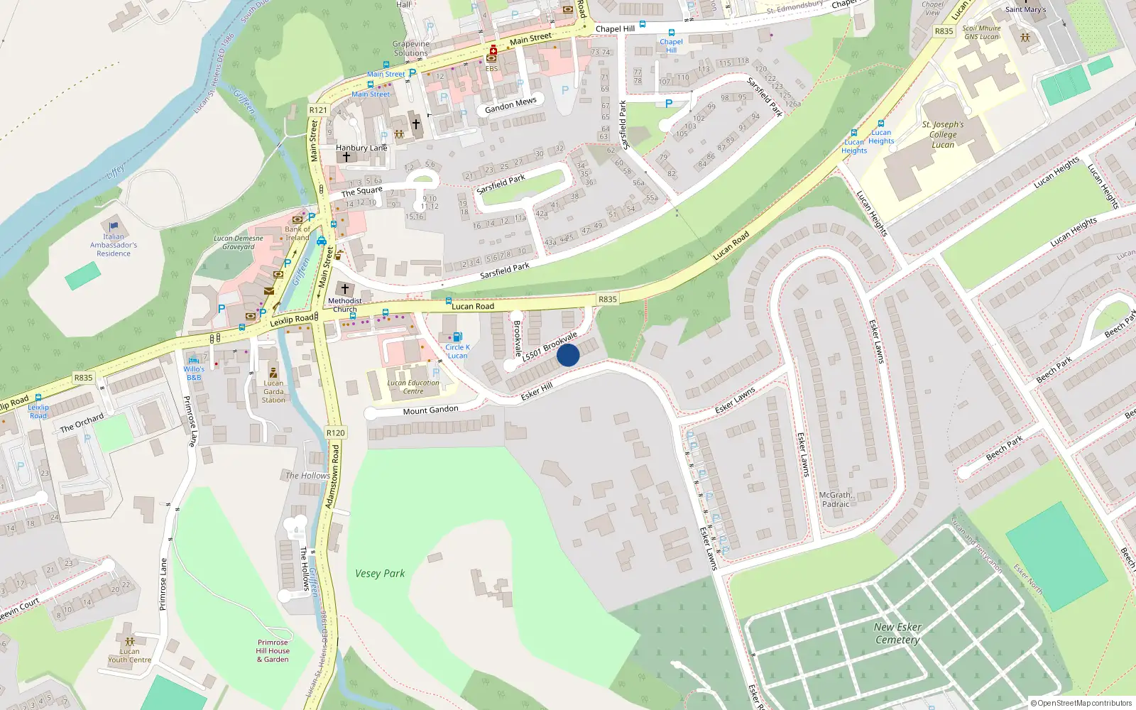 Overhead map showing the location of 33 Brookvale, Lucan, Dublin