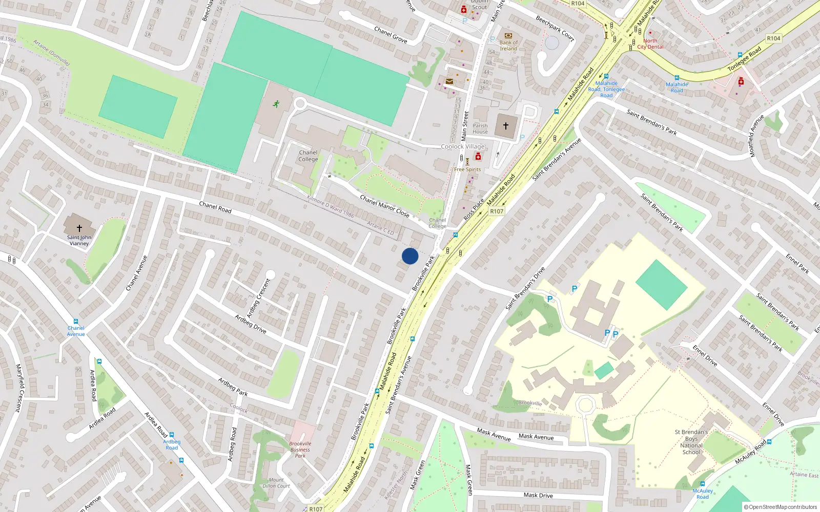 Overhead map showing the location of 33 Brookville Park, Dublin 5