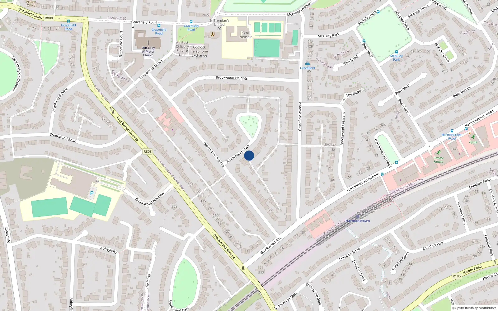 Overhead map showing the location of 33 Brookwood Lawn, Dublin 5