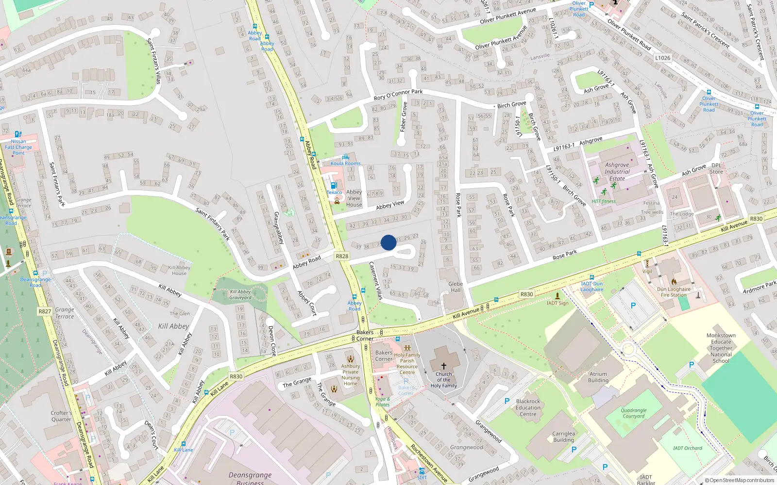 Overhead map showing the location of 33 Casement Villas, Dun Laoghaire