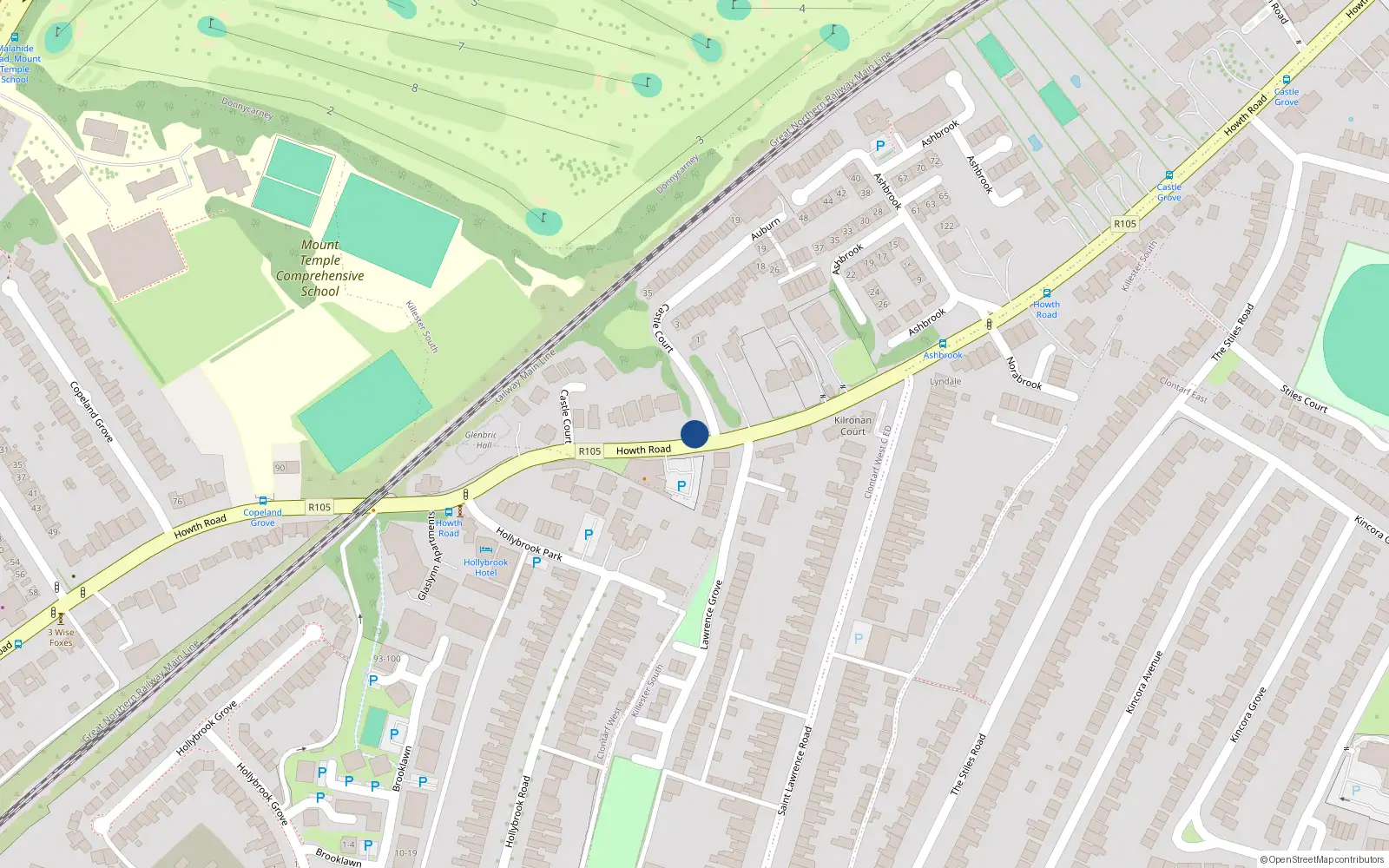Overhead map showing the location of 33 Castle Court, Clontarf Dublin 3