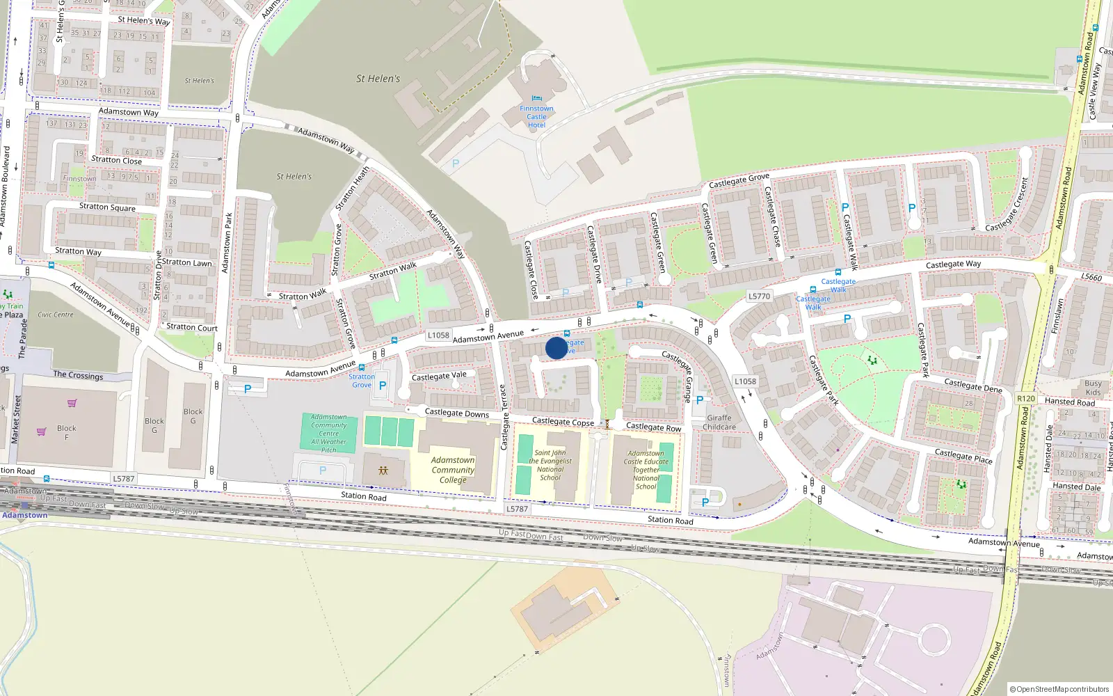 Overhead map showing the location of 33 Castlegate Copse, Lucan