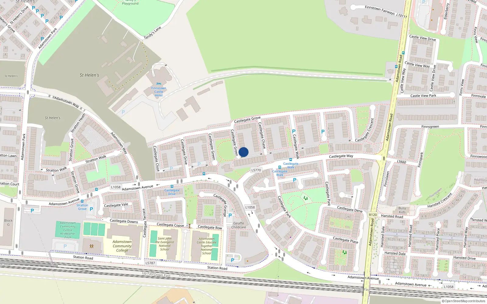Overhead map showing the location of 33 Castlegate Green, Lucan