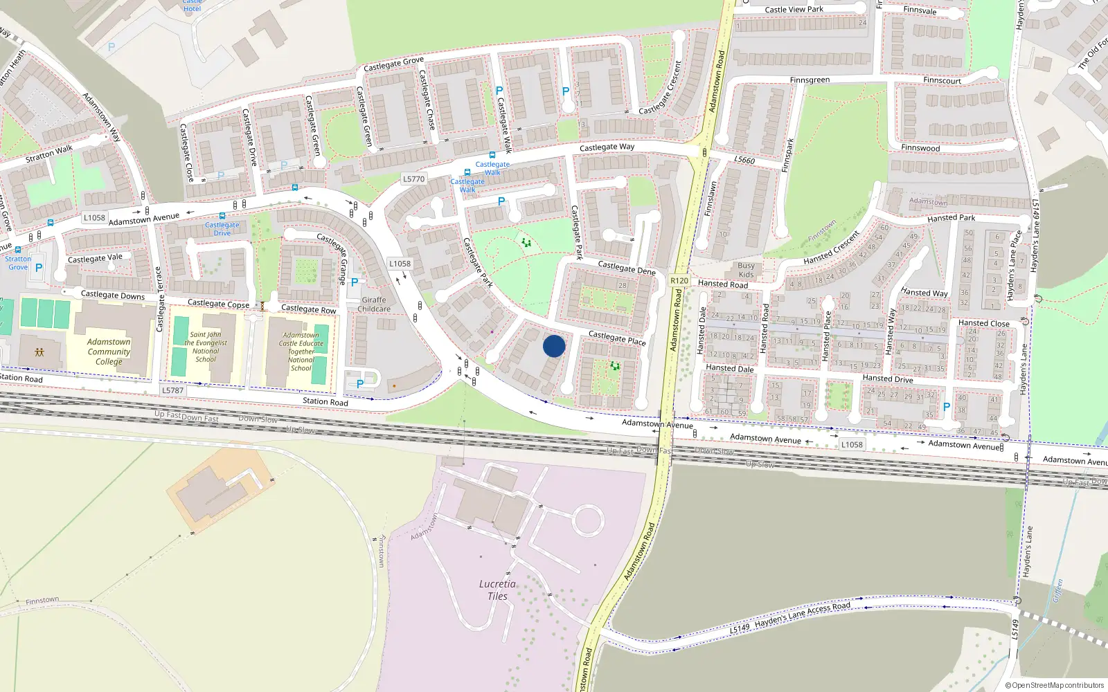 Overhead map showing the location of 33 Castlegate Park, Adams Town, Lucan