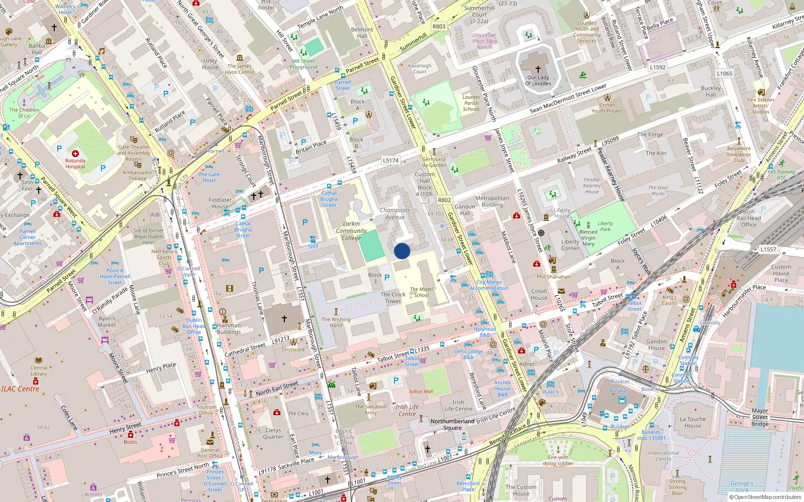 Overhead map showing the location of 33 Champions Avenue, Waterford St, Dublin 1