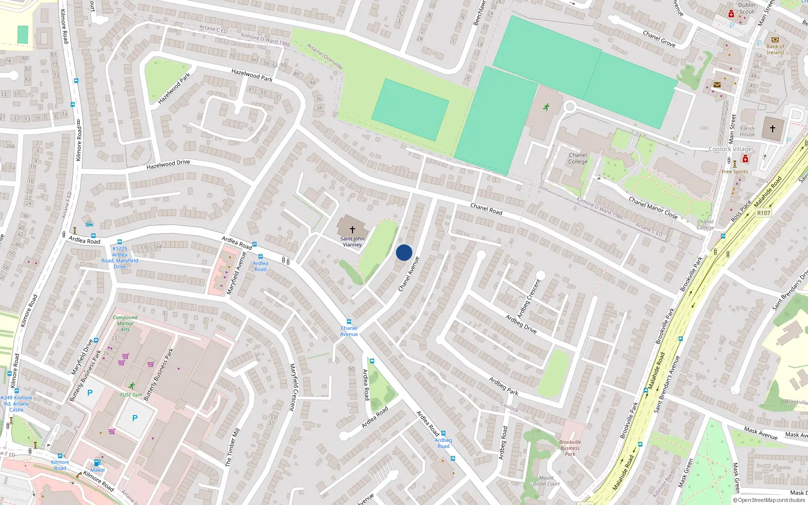Overhead map showing the location of 33 Chanel Avenue, Dublin 5