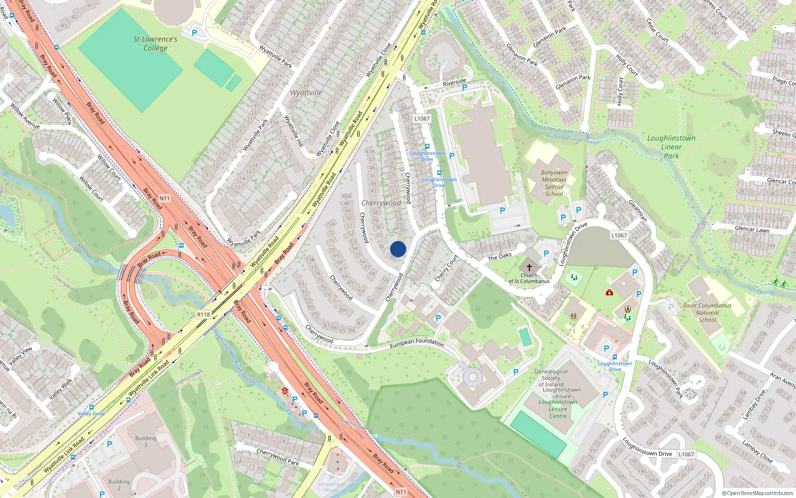 Overhead map showing the location of 33 Cherrywood, Dublin