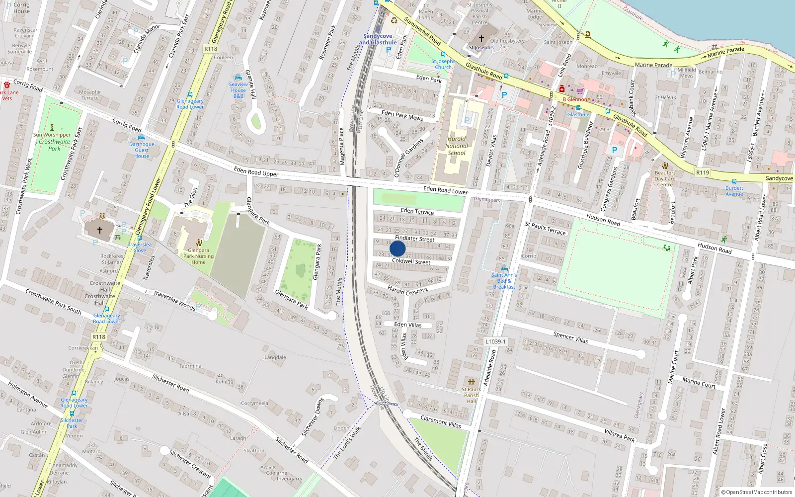 Overhead map showing the location of 33 Coldwell Street, Dublin