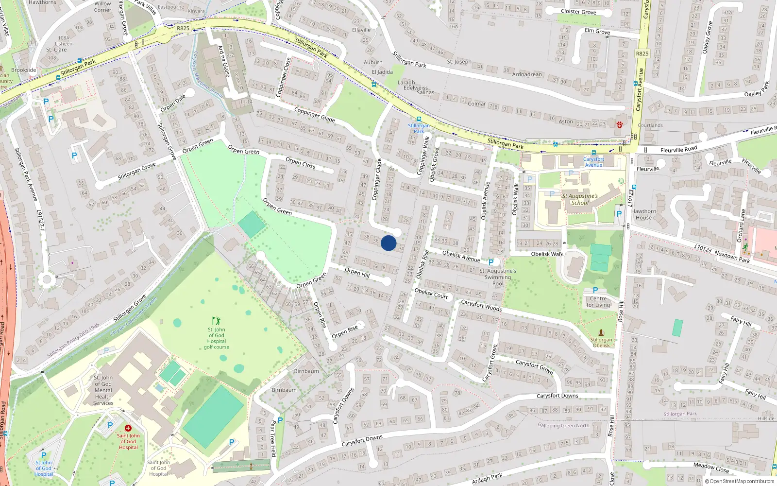 Overhead map showing the location of 33 Coppinger Glade, Dublin