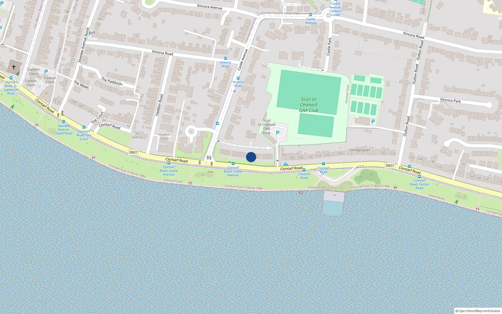 Overhead map showing the location of 33 Danesfort, Castle Avenue, Clontarf