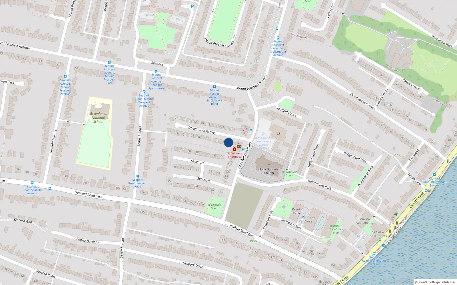 Overhead map showing the location of 33 Dollymount Grove, Dublin 3