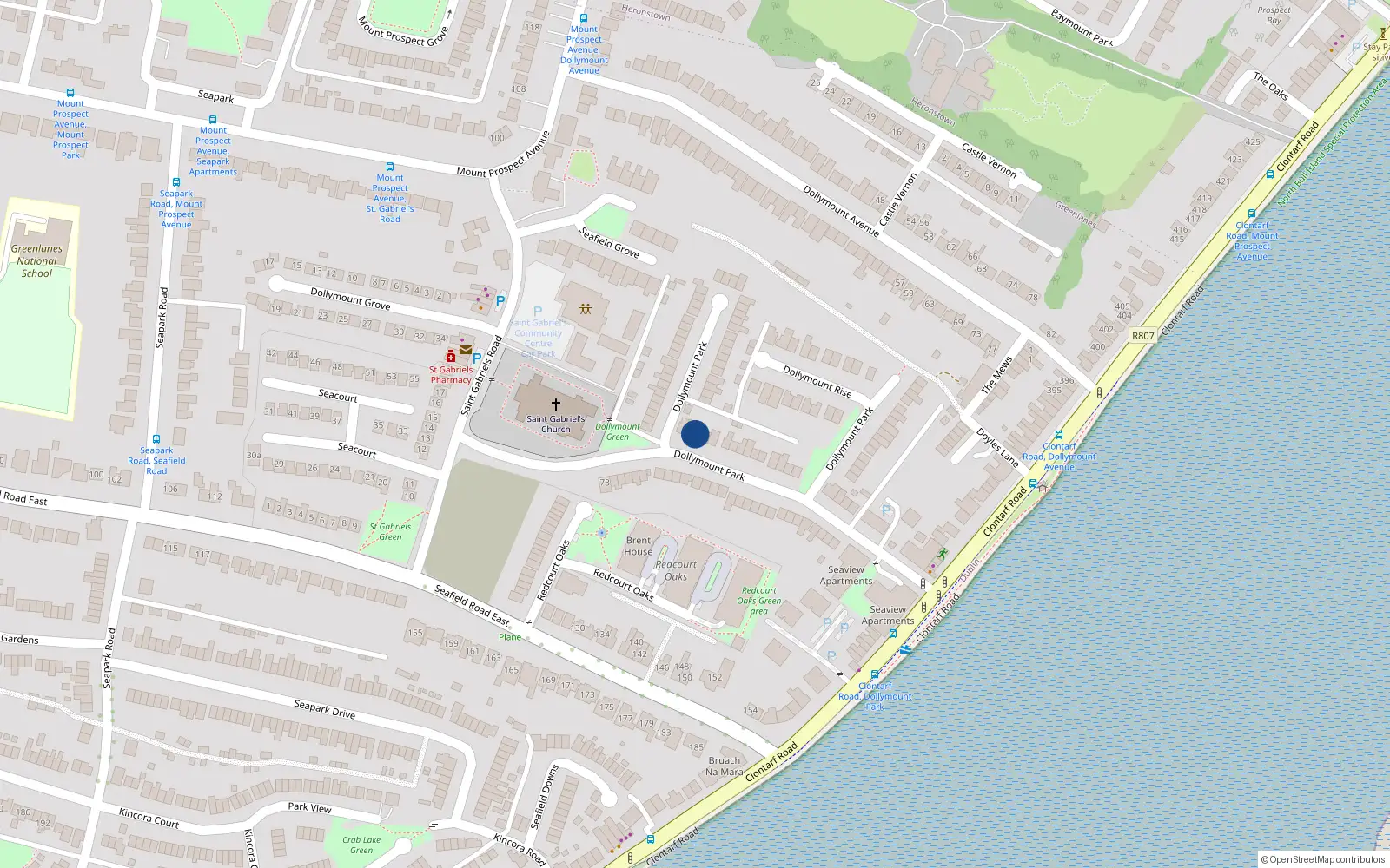 Overhead map showing the location of 33 Dollymount Park, Dublin 3