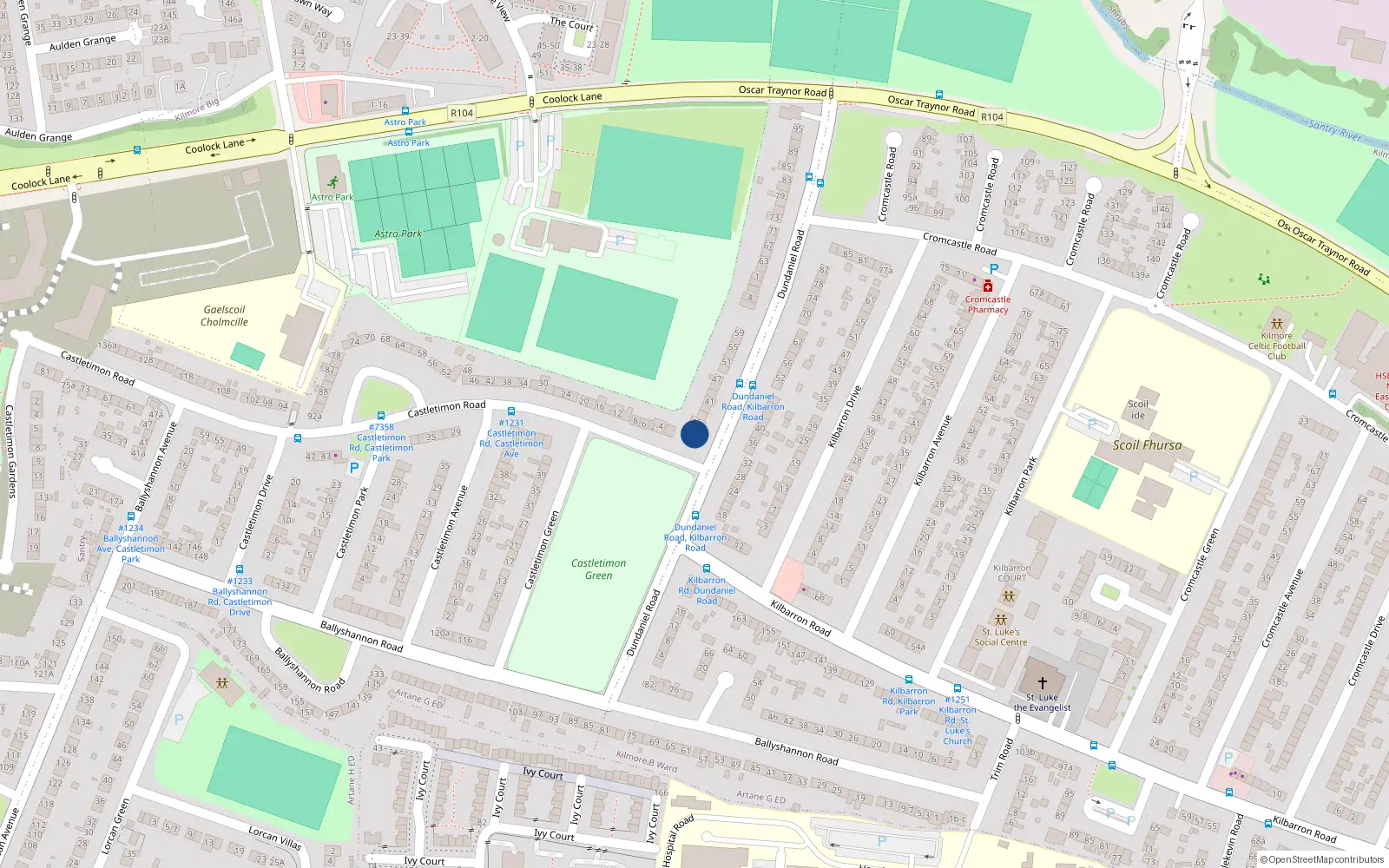 Overhead map showing the location of 33 Dundaniel Road, Coolock, Dublin 5