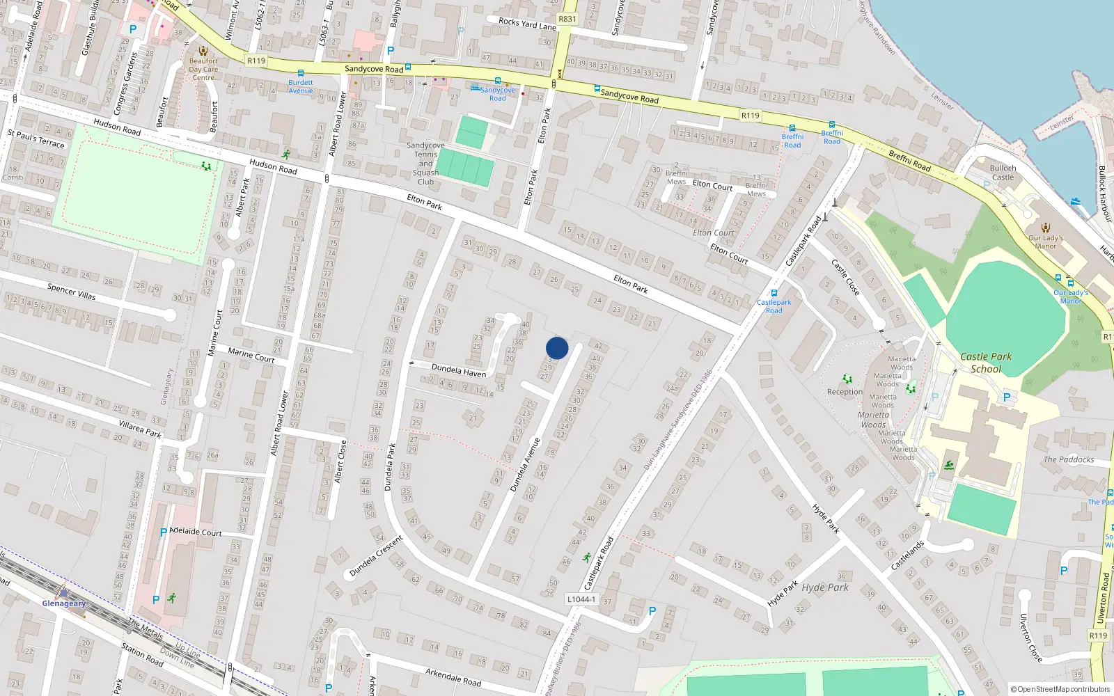 Overhead map showing the location of 33 Dundela Avenue, Dublin