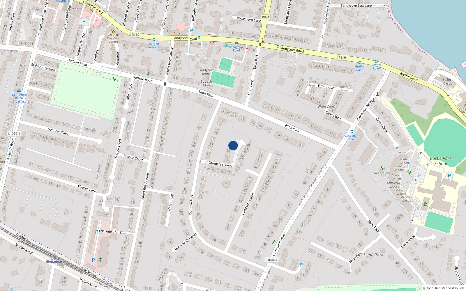 Overhead map showing the location of 33 Dundela Haven, Co Dublin