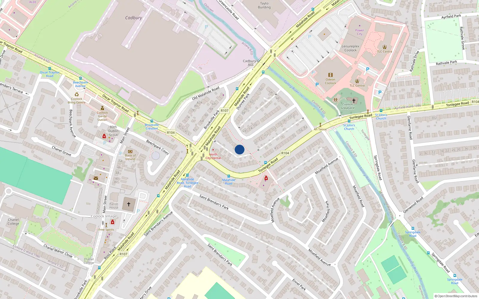 Overhead map showing the location of 33 Dunree Park, Coolock, Dublin 5