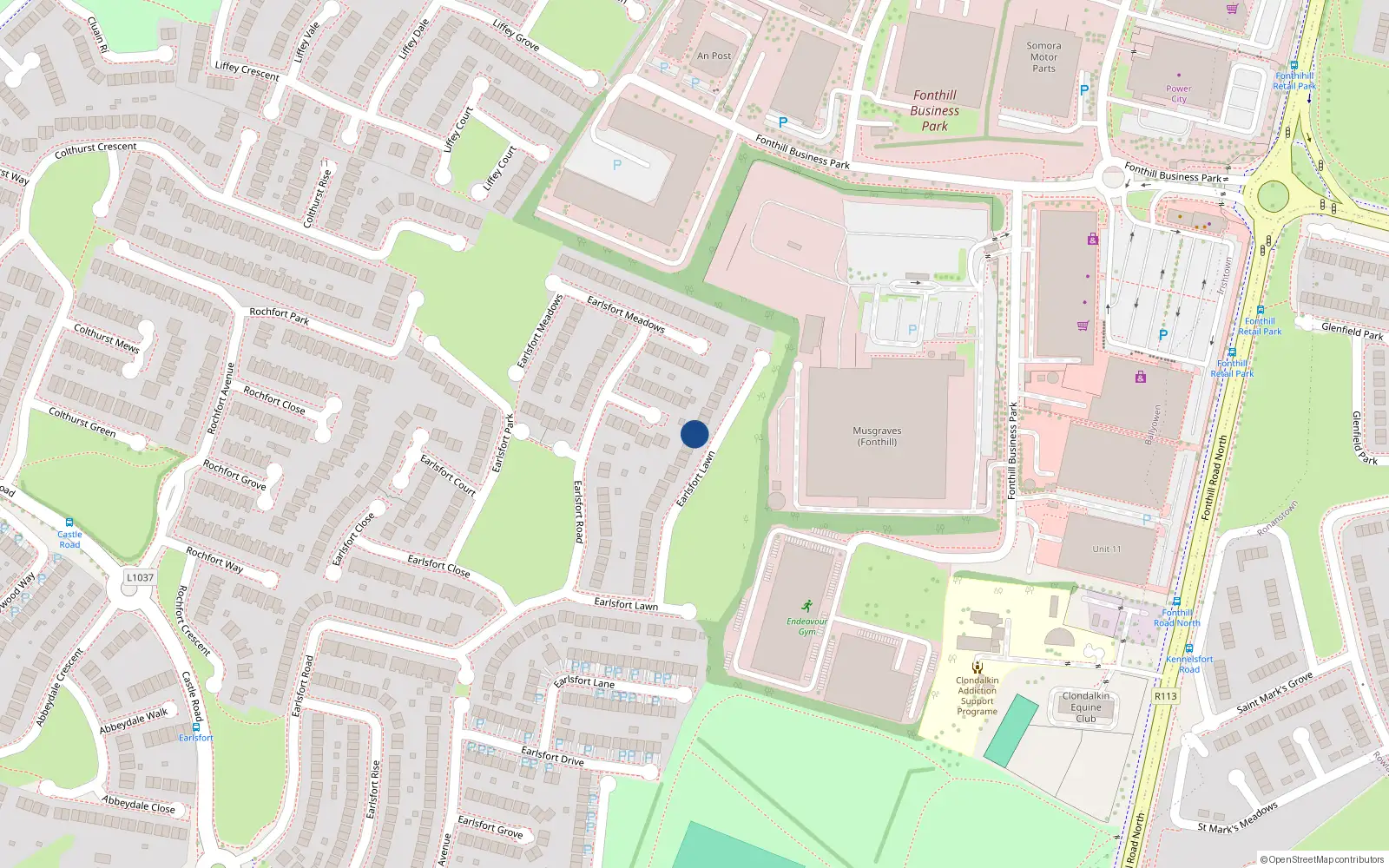 Overhead map showing the location of 33 Earlsfort Lawn, Lucan