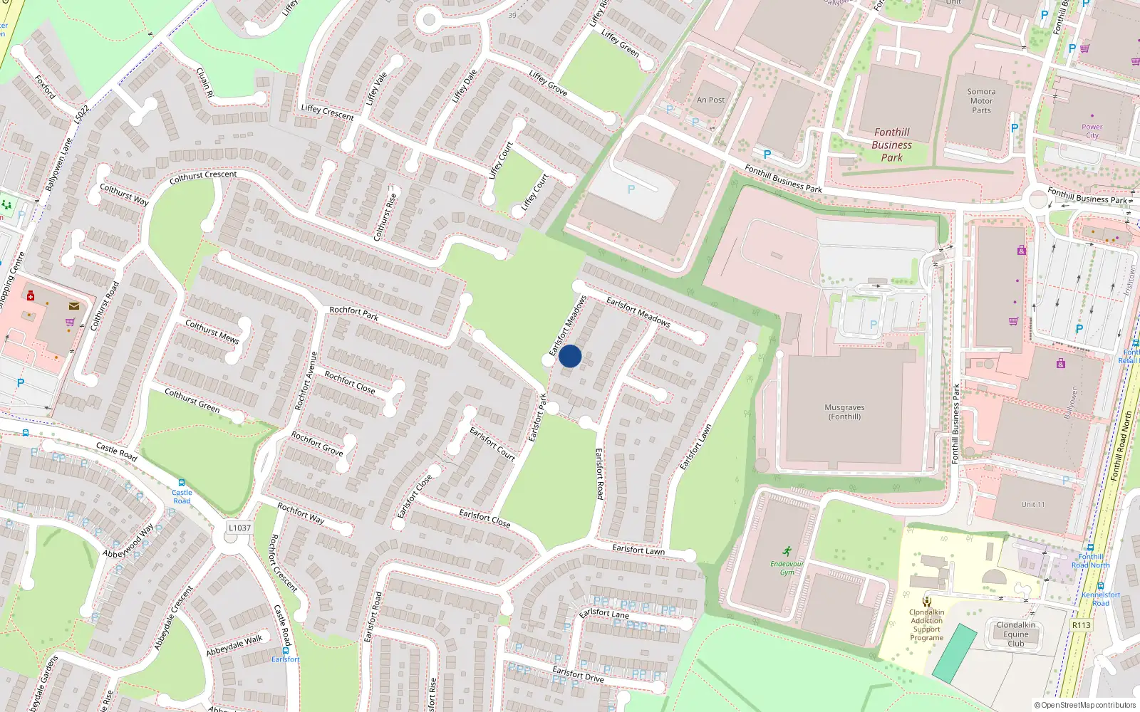 Overhead map showing the location of 33 Earlsfort Meadows, Lucan