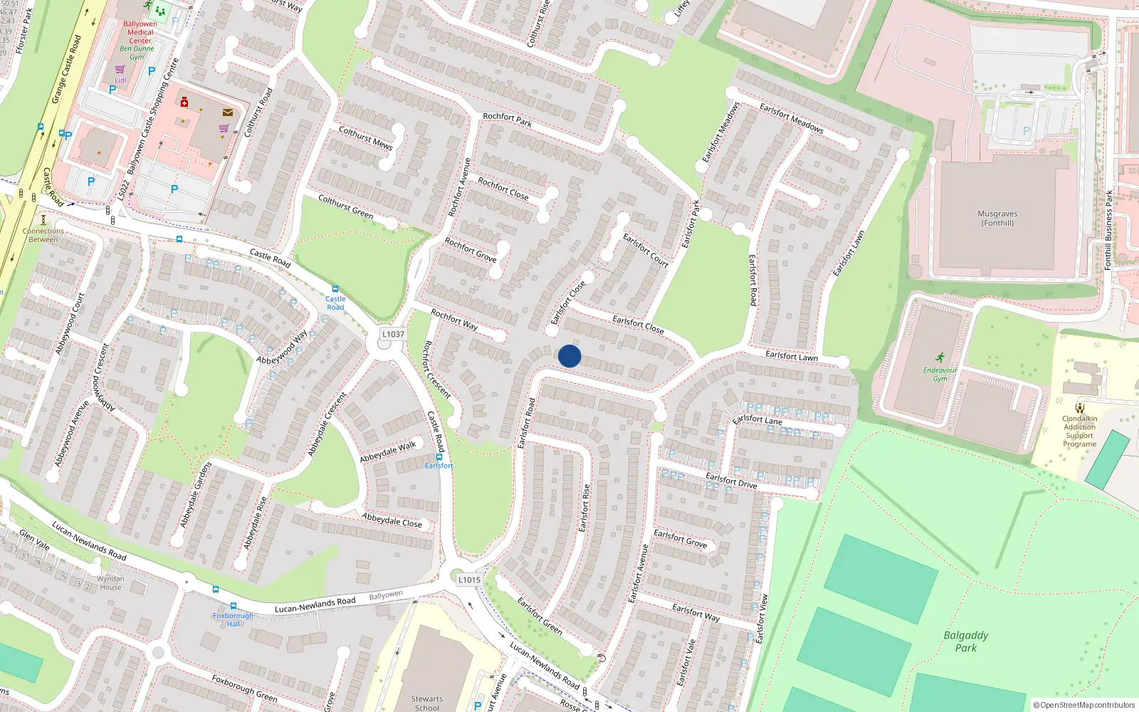 Overhead map showing the location of 33 Earlsfort Road, Lucan