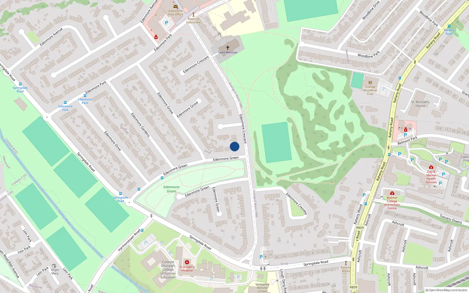 Overhead map showing the location of 33 Edenmore Crescent, Raheny, Dublin 5