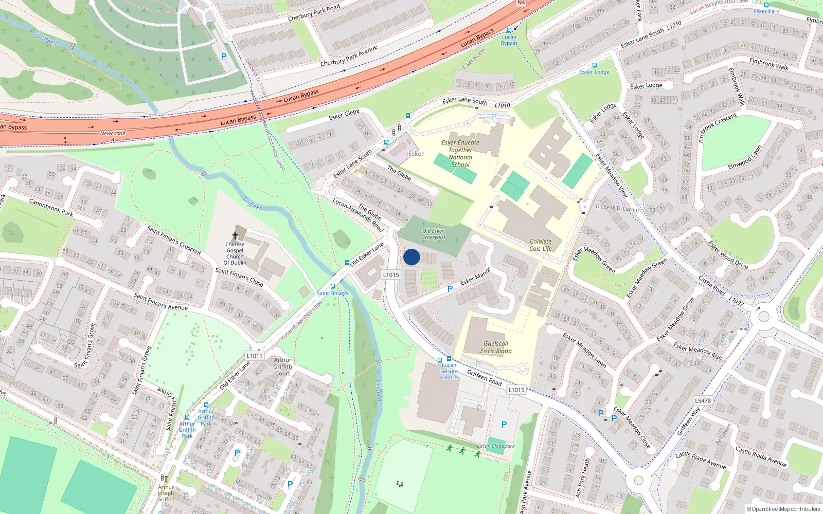 Overhead map showing the location of 33 Esker Manor, Lucan, Dublin