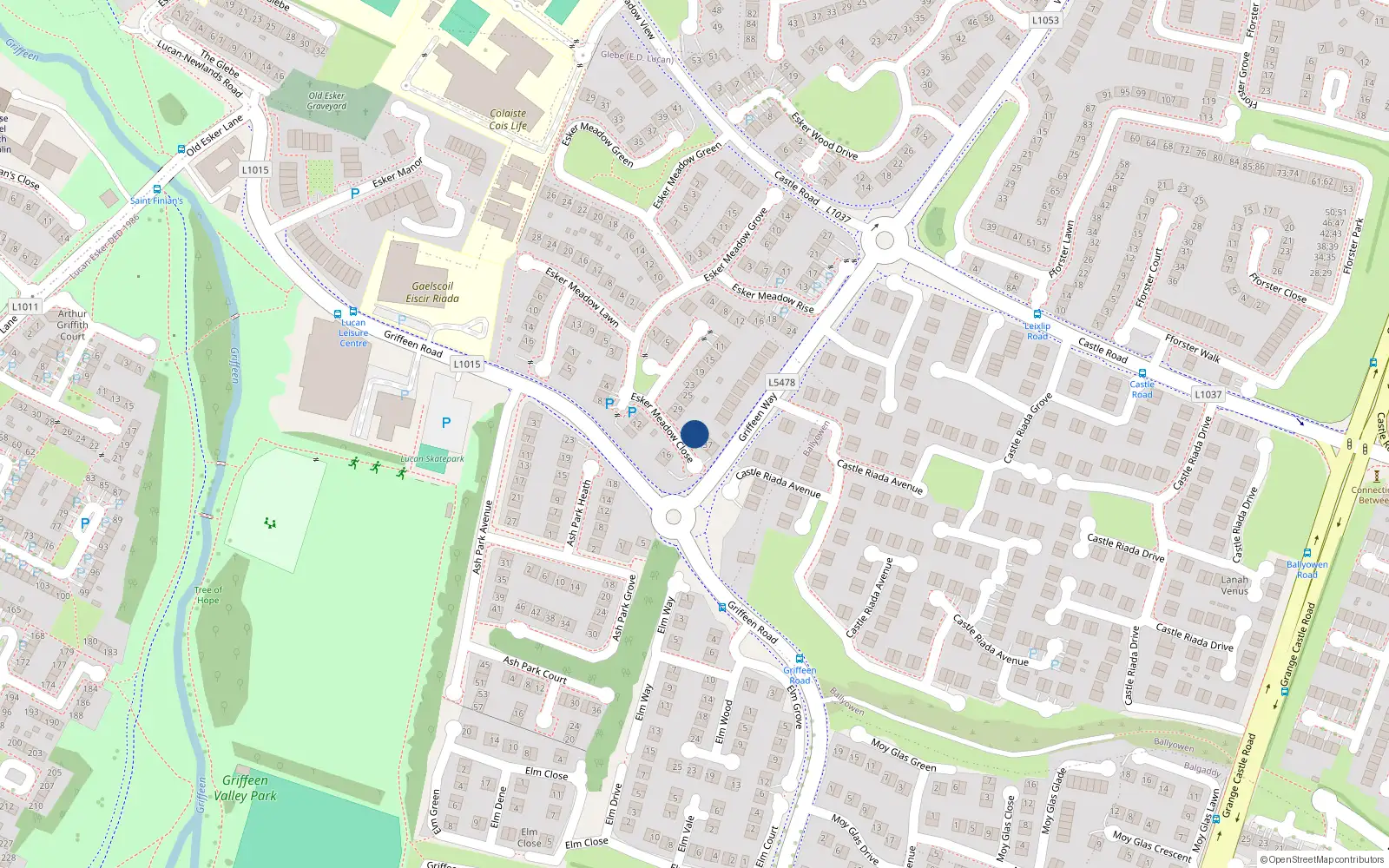Overhead map showing the location of 33, 33 Esker Meadow Close, Lucan