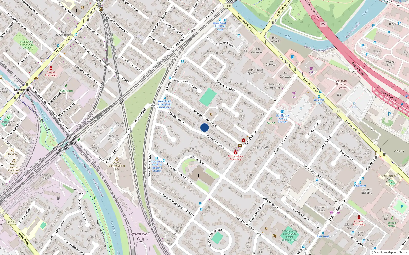 Overhead map showing the location of 33 Fairfield Avenue, Dublin 3