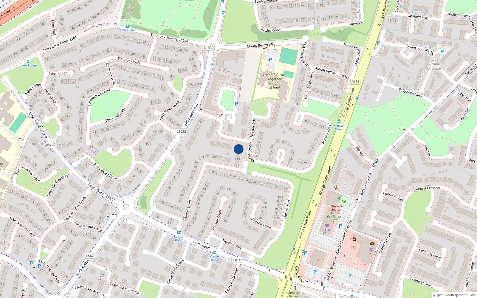 Overhead map showing the location of 33 Fforester Square, Willsbrook Road, Lucan