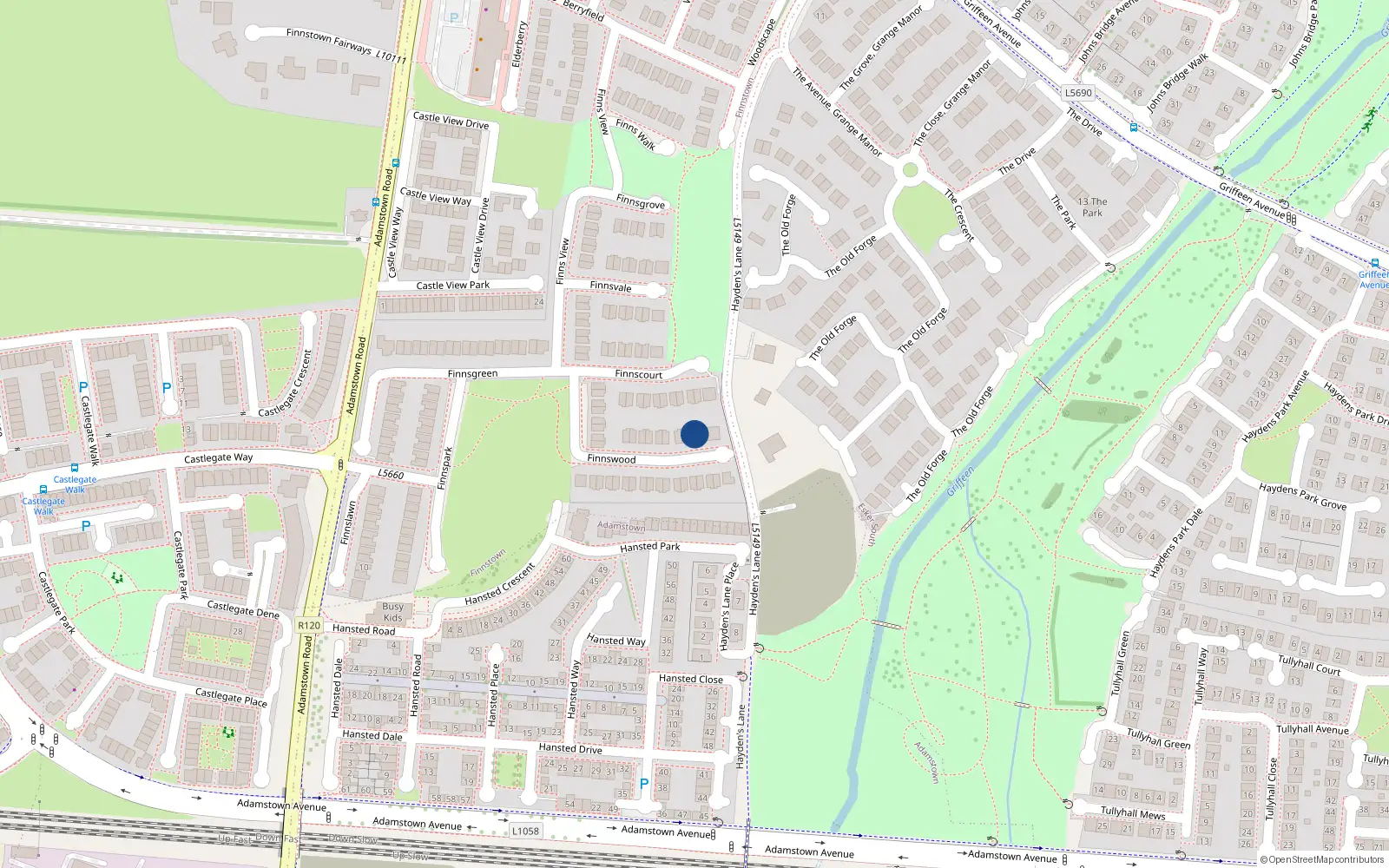Overhead map showing the location of 33 Finnswood, Lucan