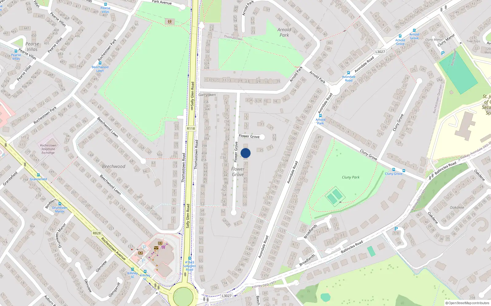 Overhead map showing the location of 33 Flower Grove, Dublin