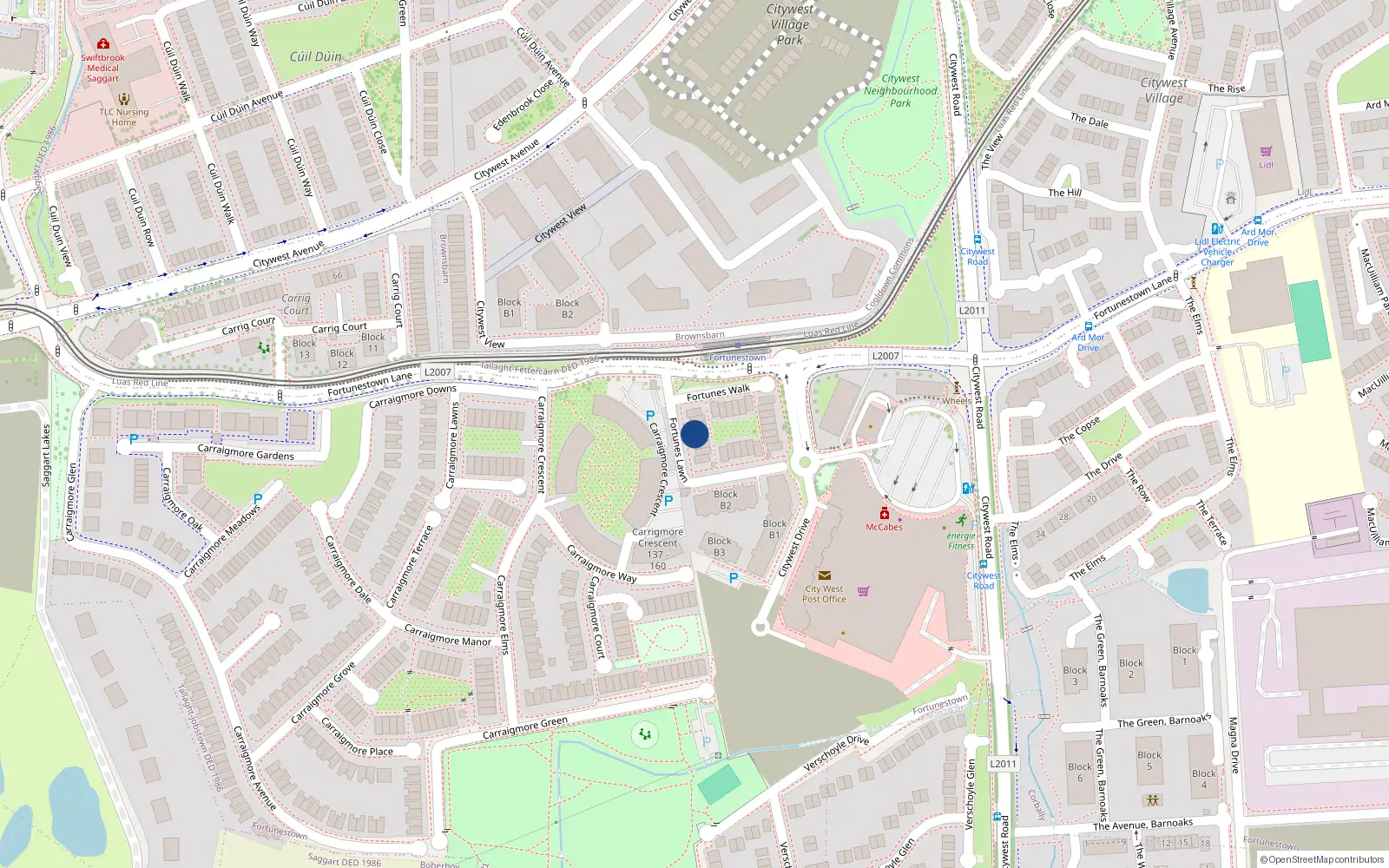 Overhead map showing the location of 33 Fortunes Lawn, Citywest