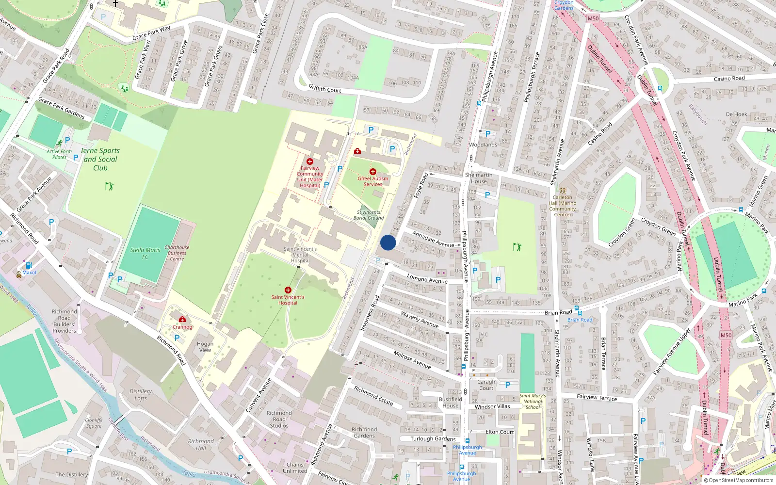 Overhead map showing the location of 33 Foyle Road, Dublin 3