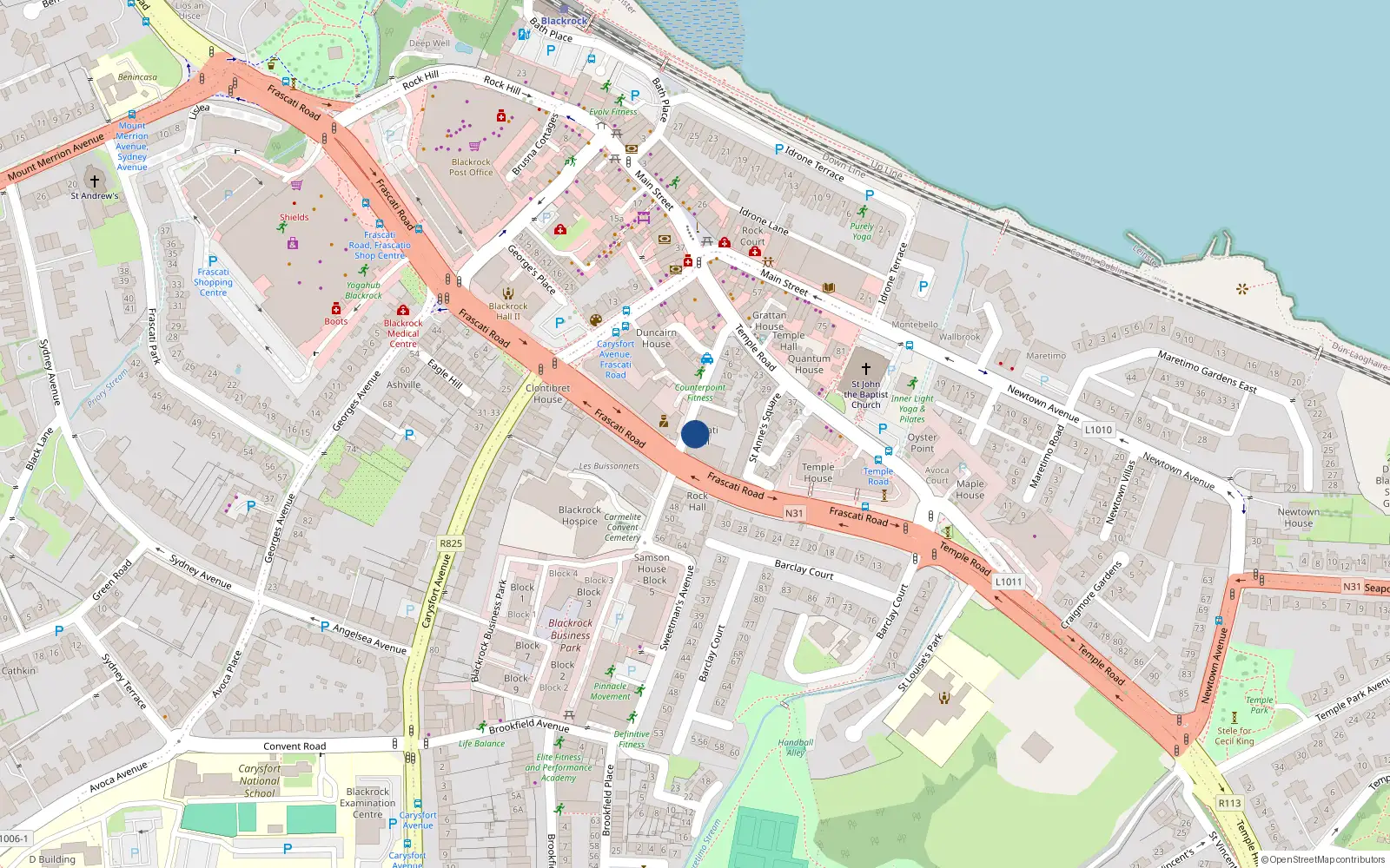 Overhead map showing the location of 33 Frascati Hall, Sweetman's Avenue, Blackrock