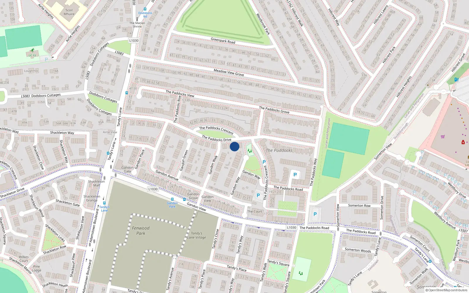 Overhead map showing the location of 33 Gandon Crescent, Lucan