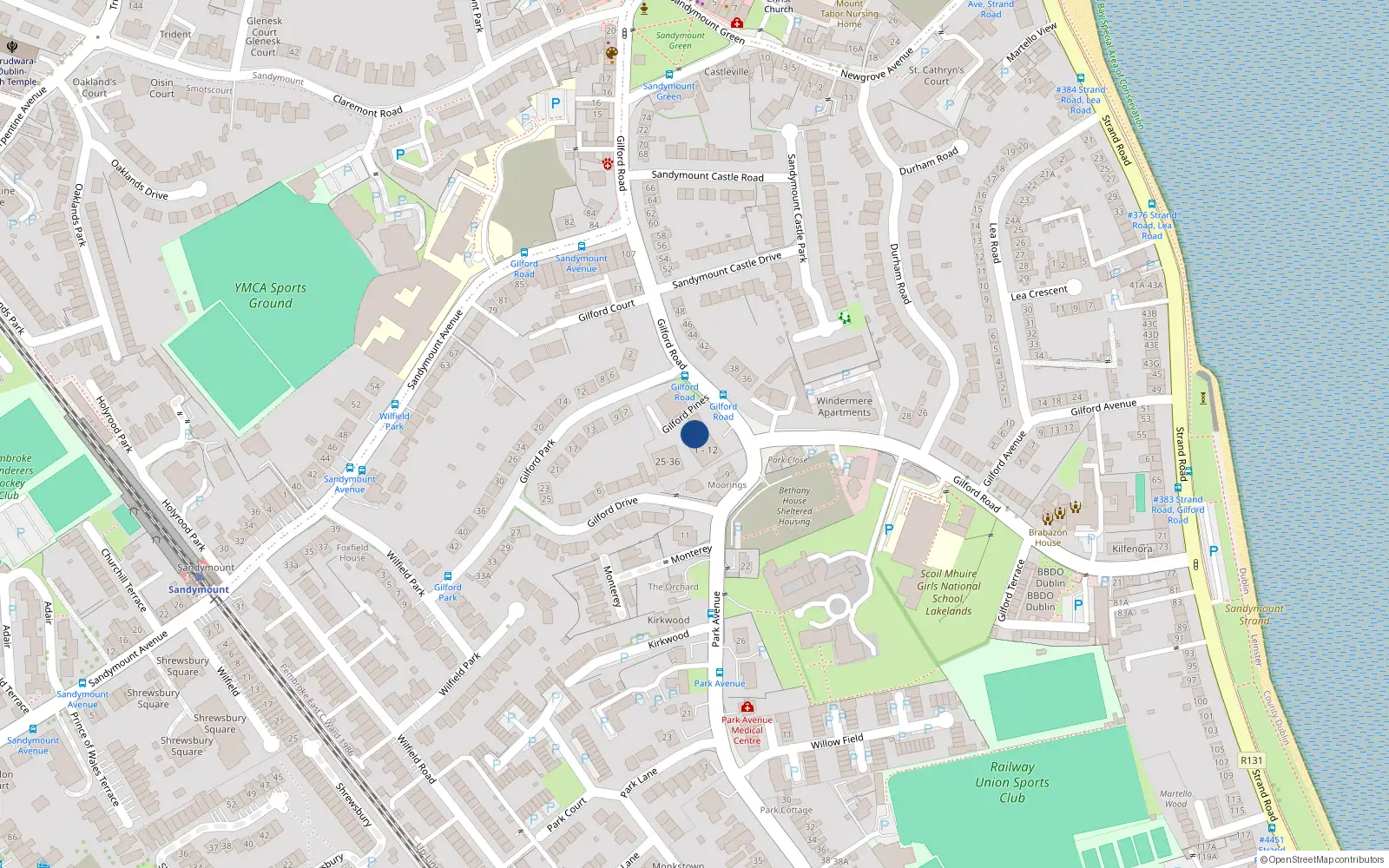 Overhead map showing the location of 33 Gilford Pines, Gilford Road, Sandymount Dublin 4