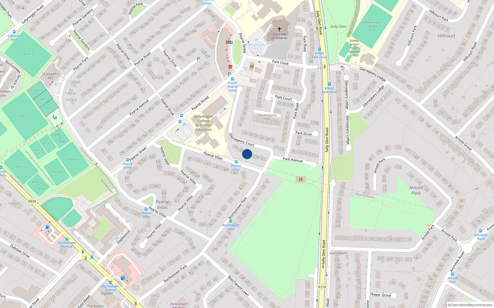 Overhead map showing the location of 33 Glenageary Court, Glenageary, Dublin